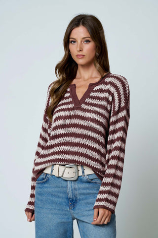 Mary Burgundy Stripe Sweater