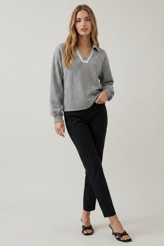 Emilie Grey Stitch Top