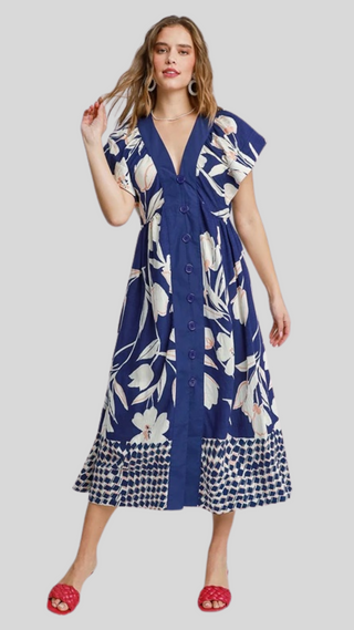 Abigail Blue Print Midi Dress