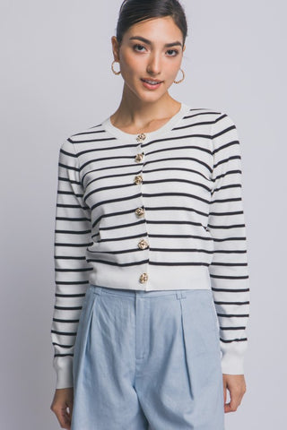 Randi White/Black Stripe Cardigan