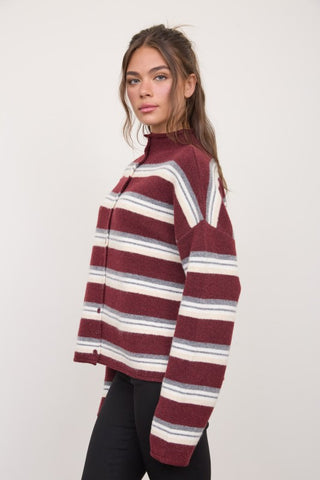 Leah Oxblood Stripe Cardigan
