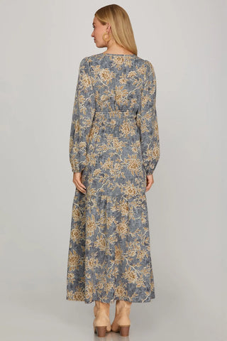 Grace Dusty Blue Print Dress