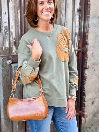 Macey Olive Print Sweatshirt