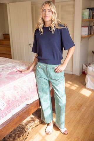 Leesa Navy Bubble Sleeve Top