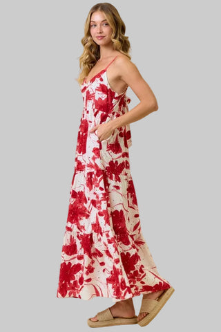 Lori Red Floral Tiered Maxi