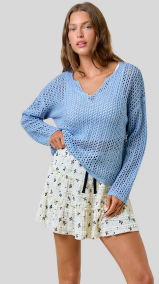 Beth Blue Crochet Sweater