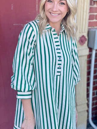 Willow Green/White Stripe Dress