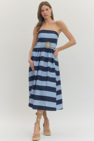Adrien Blue Stripe Strapless Dress