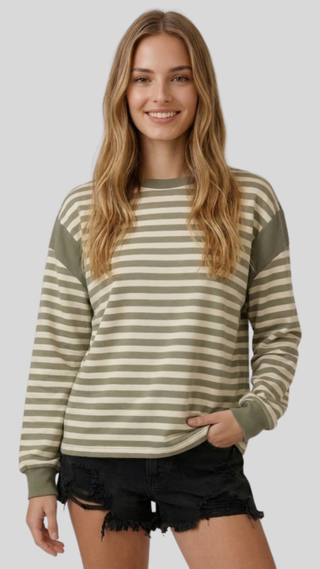 Carlin Olive Stripe Sweatshirt