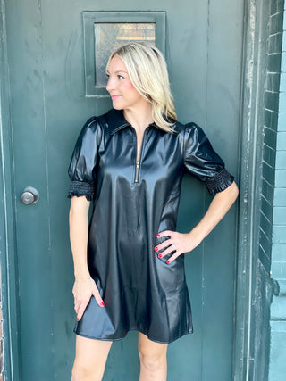 Cameron Black Faux Leather Dress