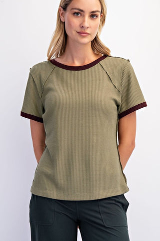 Celeste Olive Waffle Top