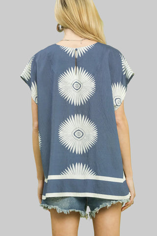 Darla Blue Print Top