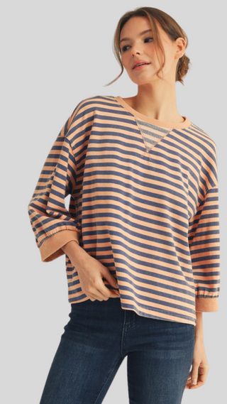 Anastasia Navy/Peach Stripe Top