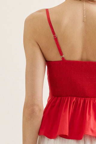 Sophie Red Pleated Peplum Tank