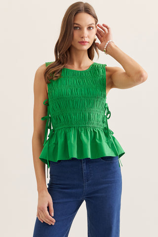 Cypress Green Ruched and Tie Top