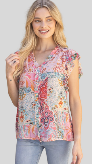 Paisley Pink Print Top