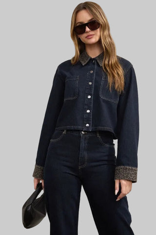 Jonna Leopard Collar Denim Shacket