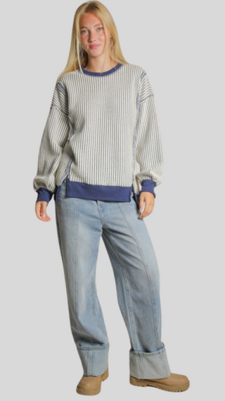 Natalie Navy Textured Pullover