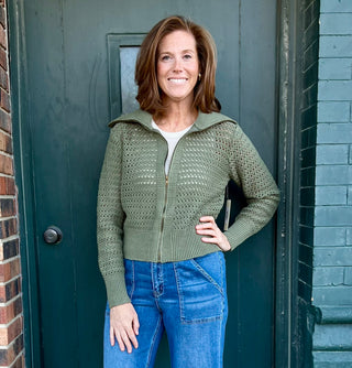 Delilah Olive Zip Sweater