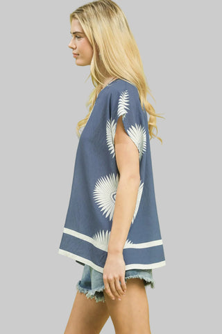 Darla Blue Print Top