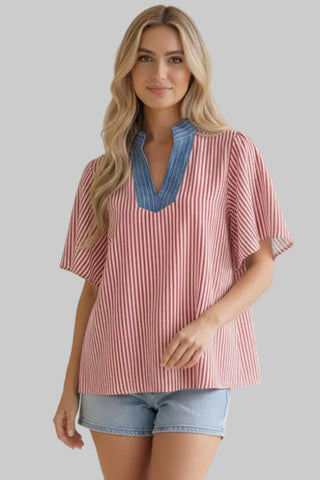 Sophia Red/Blue Stripe Top