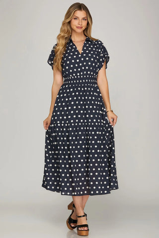 Erin Navy Polka Dot Dress