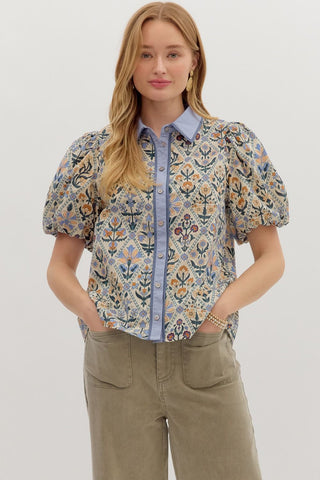 Kallie Blue Print Top