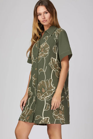 Luna Olive Embriodered Dress