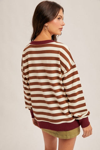 Julie Burgundy/Coffee Stripe Pullover