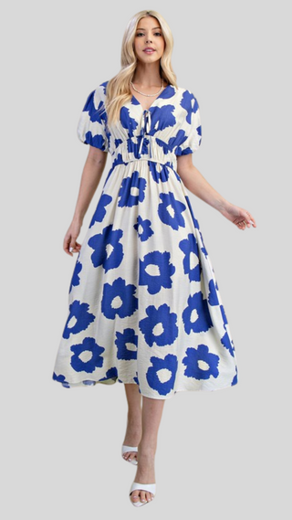 Brynn Blue/Off White Floral Dress