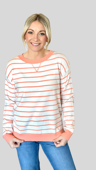 Lauren White/Coral Stripe Sweater