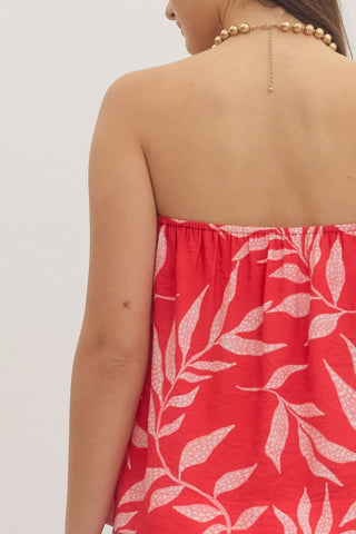 Harper Red Palm Print Strapless Top