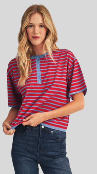 Mariah Red/Blue Sweater Top