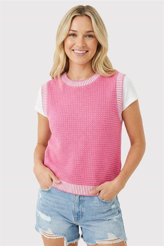 Morgan Pink Stitch Sleeveless Sweater