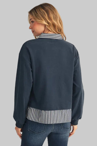 Navy Stripe Contrast Top