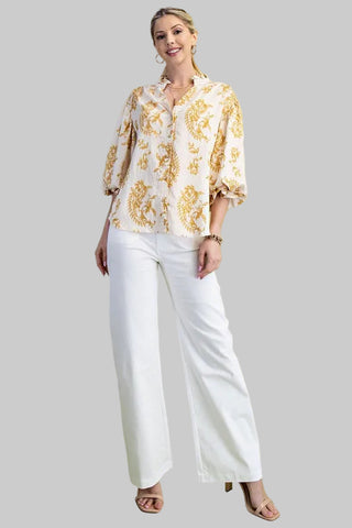 Brenda Mustard Print Top