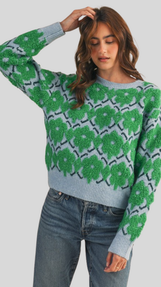Layla Blue/Green Print Sweater