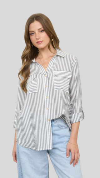 Avery Black Pinstripe Top