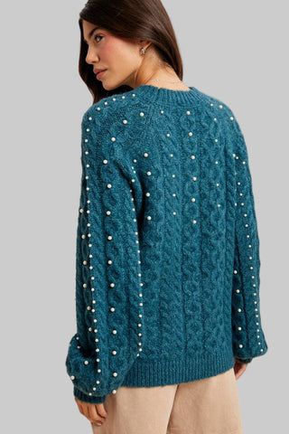 Meganne Teal Pearl Sweater