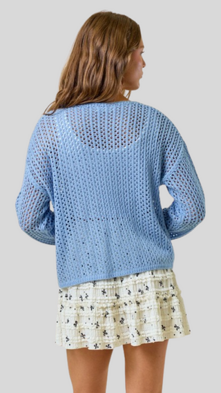 Beth Blue Crochet Sweater