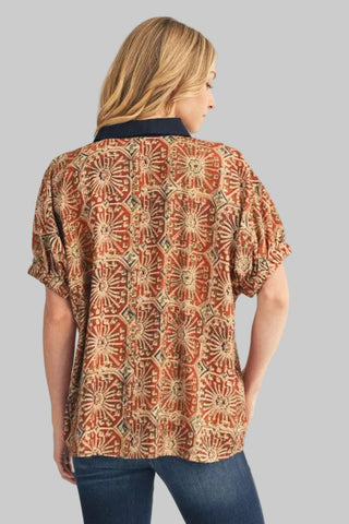 Penny Navy/Terracotta Print Top