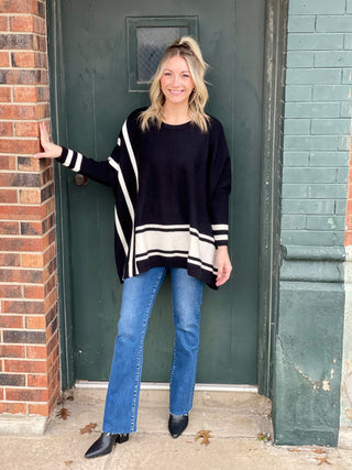 Becky Black/White Poncho Sweater