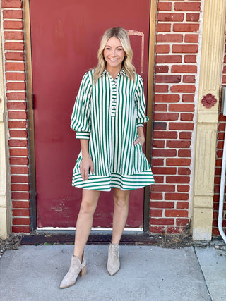 Willow Green/White Stripe Dress