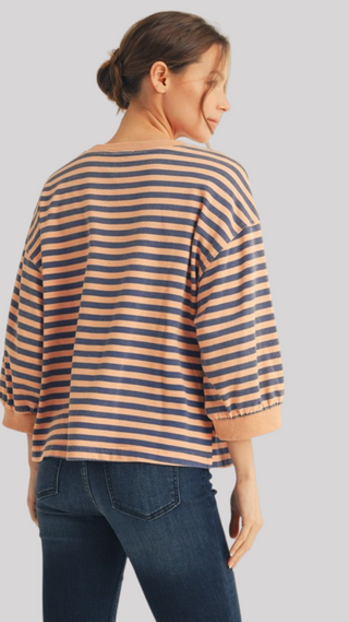 Anastasia Navy/Peach Stripe Top