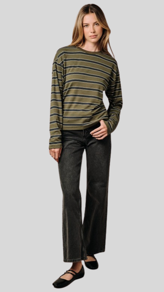 Angie Olive Stripe Top