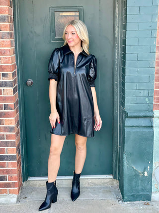 Cameron Black Faux Leather Dress