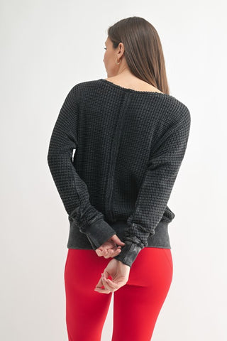 Thea Black Waffle Top