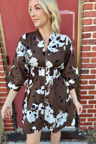 Evelyn Espresso Print Dress