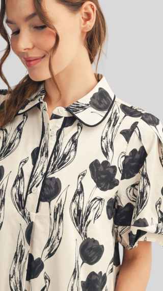 Kadence Ivory/Black Floral Dress
