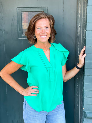 Candace Green Flutter Sleeve Top